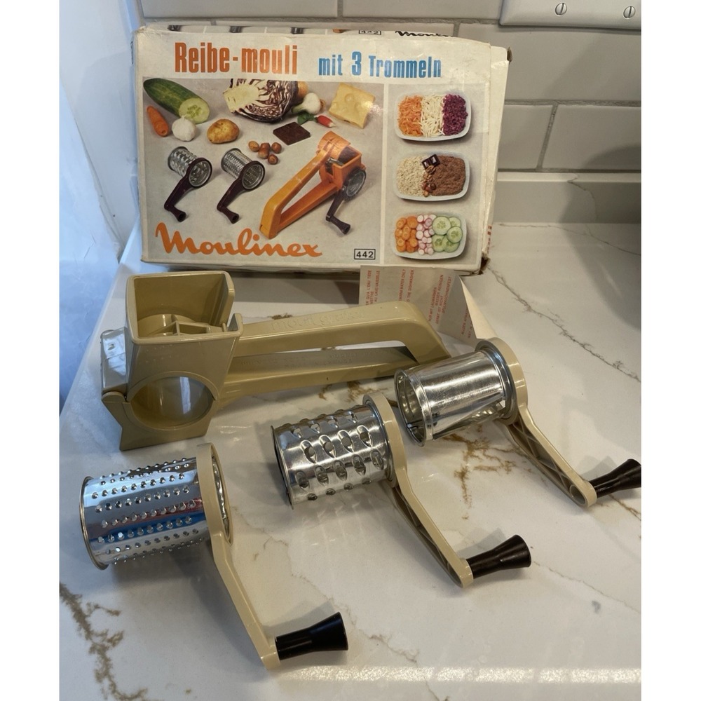 Vintage Moulinex Mouli Rotary Food Grater 442 Hand Crank 3 Drums New Open Box
